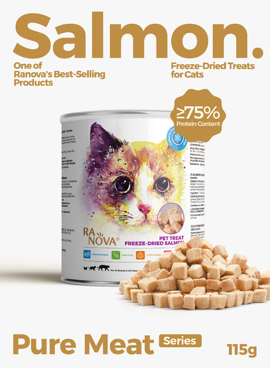 RANOVA Freeze Dried Cat Treats Raw Food - 100% Salmon Grain Free - 115g